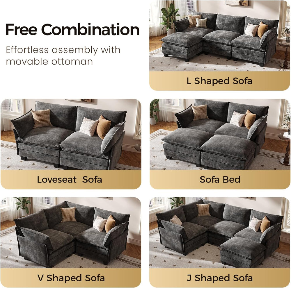 KKL Modular Sectional Sofa, Loveseat 2 Seater Cloud Couch, Chenille Modern Se...