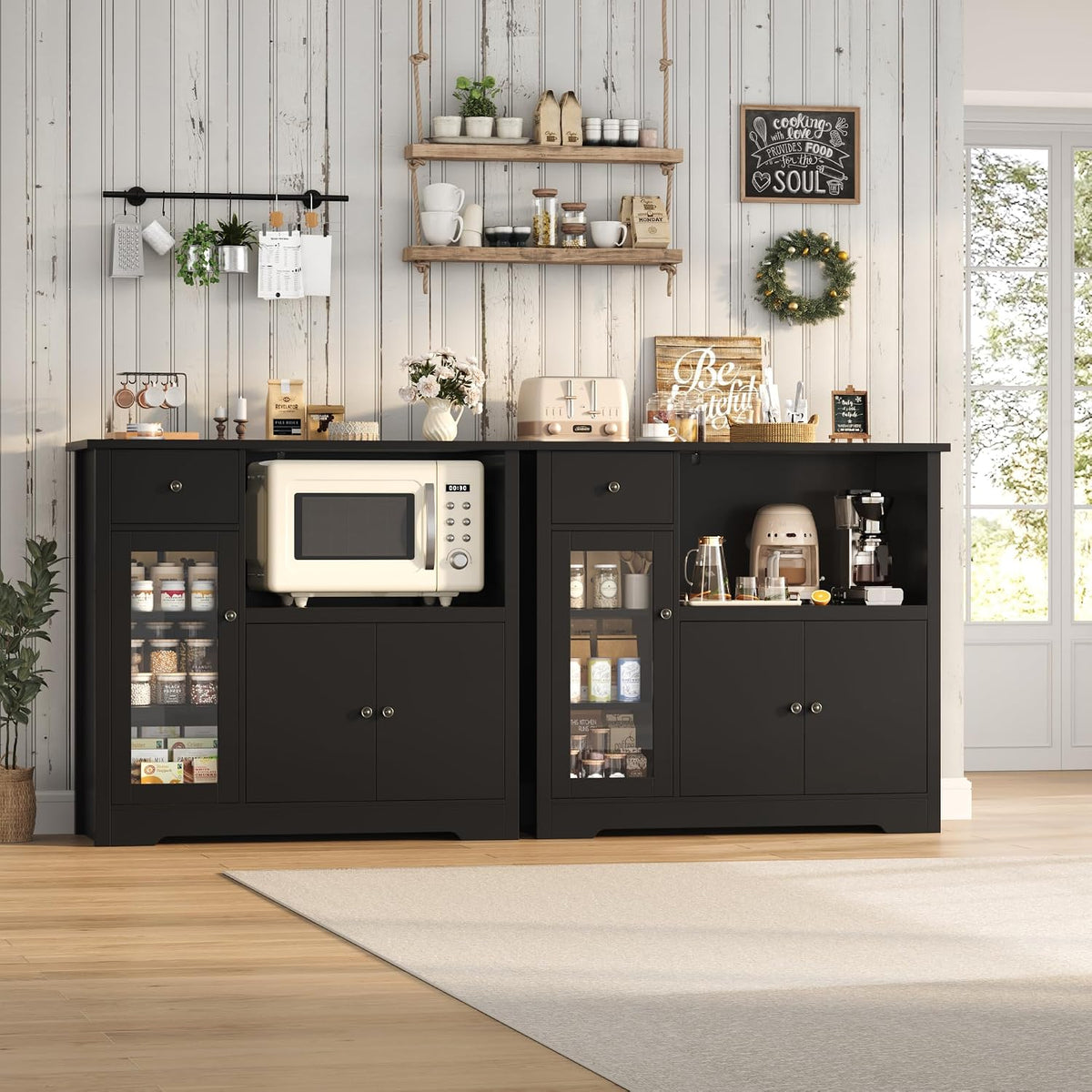 horstors microwave cabinet, kitchen storage cabinet, microwave stand showing dimensions