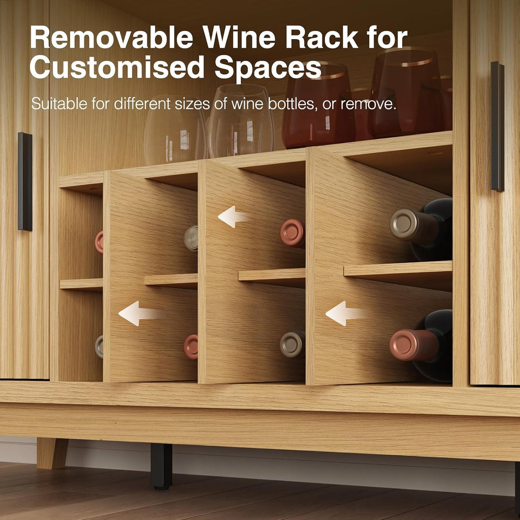 Fluted Coffee Bar Cabinet with Charging Station, 47.2" W Liquor Cabinet