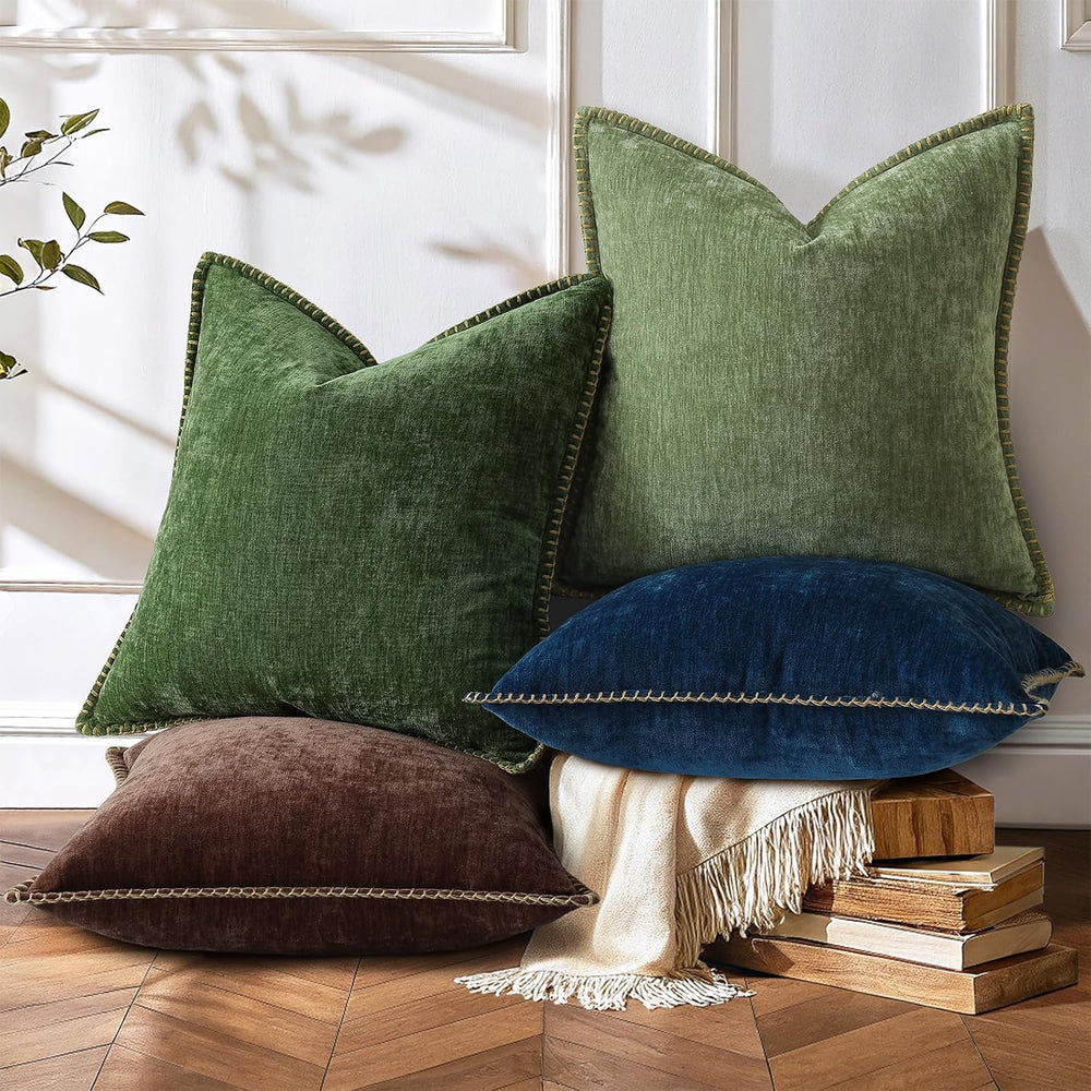 decorUhome Soft Chenille Throw Pillow Covers 24x24 Set of 2 Chocolate