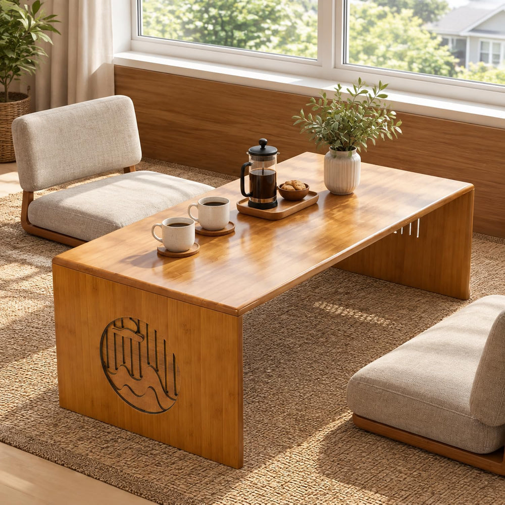 Folding Floor Table, Japanese Coffee Table, Low Bamboo Desk