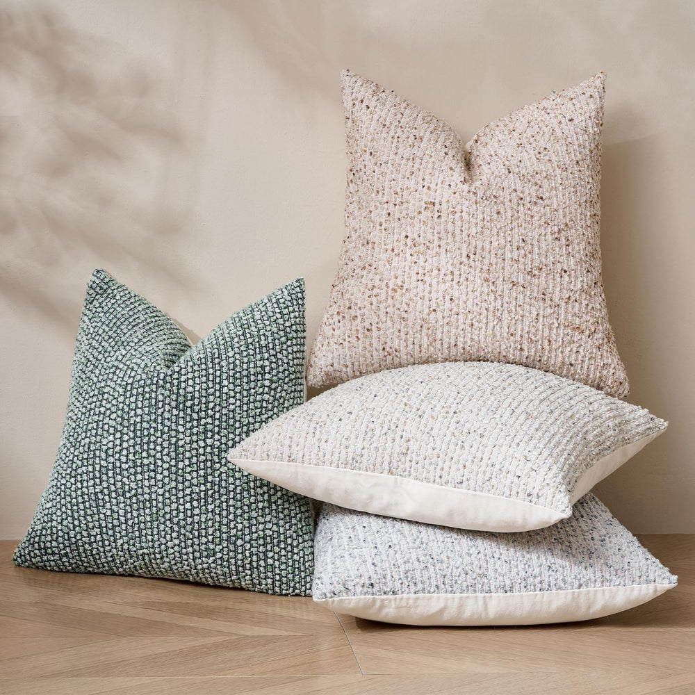DEZENE Striped Throw Pillow Covers 20x20 Set of 2 Beige Textured Boucle Chic ...