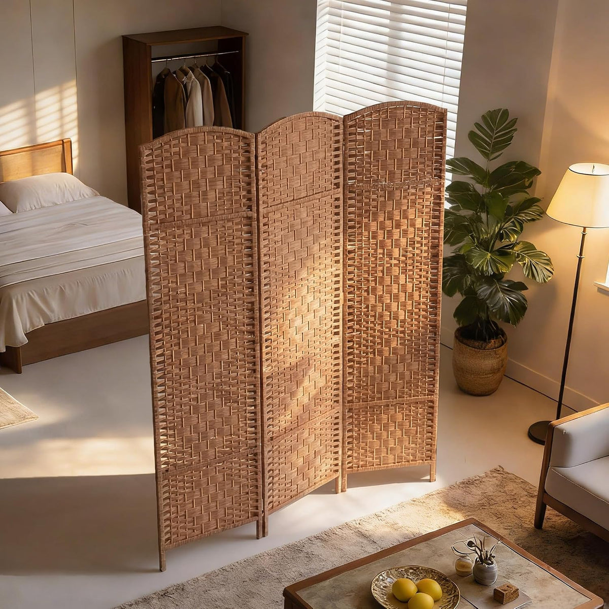 HOMCOM Room Divider 3-Panel, 6FT-Tall Folding Privacy Screen, Natural