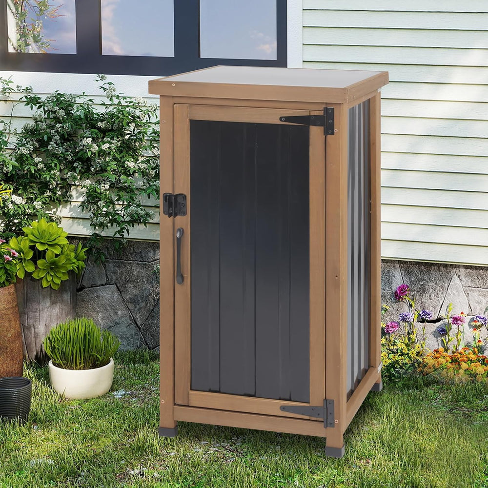 Small Outdoor Storage Cabinet Weatherproof, Wood Garden Potting Bench Table w...