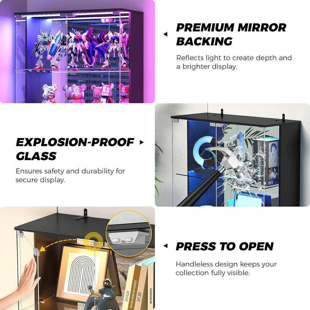 VersionTECH. RGB Display Cabinet with Glass Doors, 4-Tier Curio Cabinet