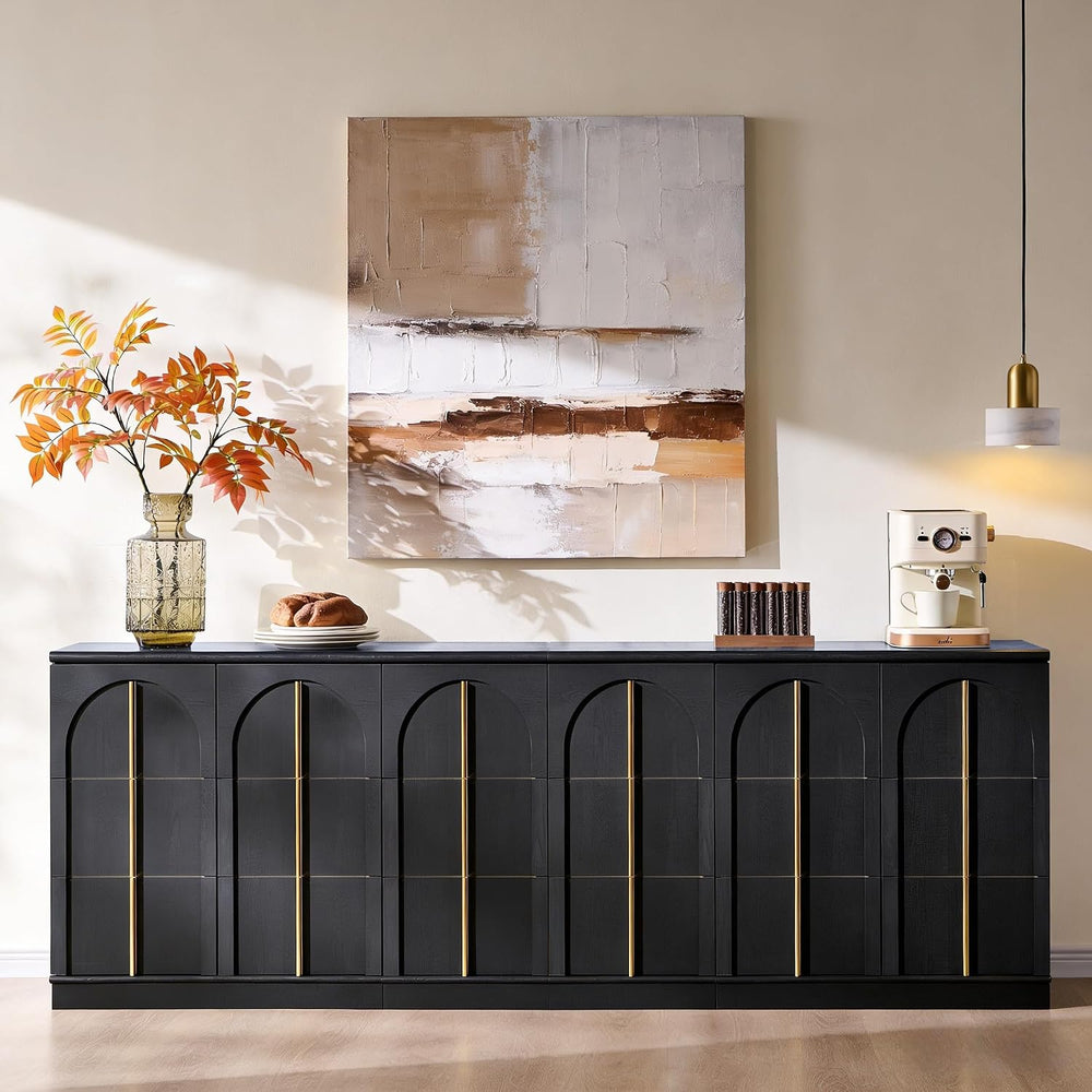ACCOHOHO Arched Doors Sideboard, Buffet Cabinet with Storage, Black