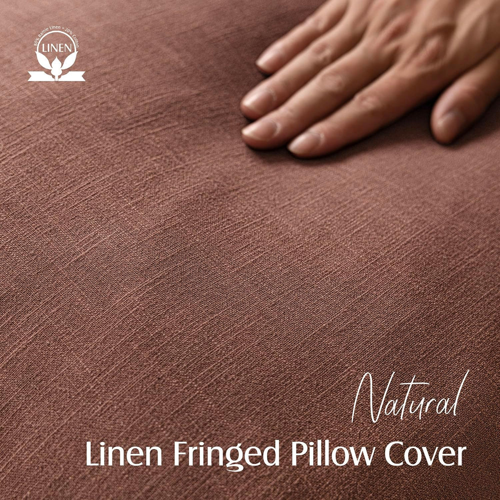 Foindtower Decorative Linen Fringe Throw Pillow Covers 20×20 Inch,Rust Red