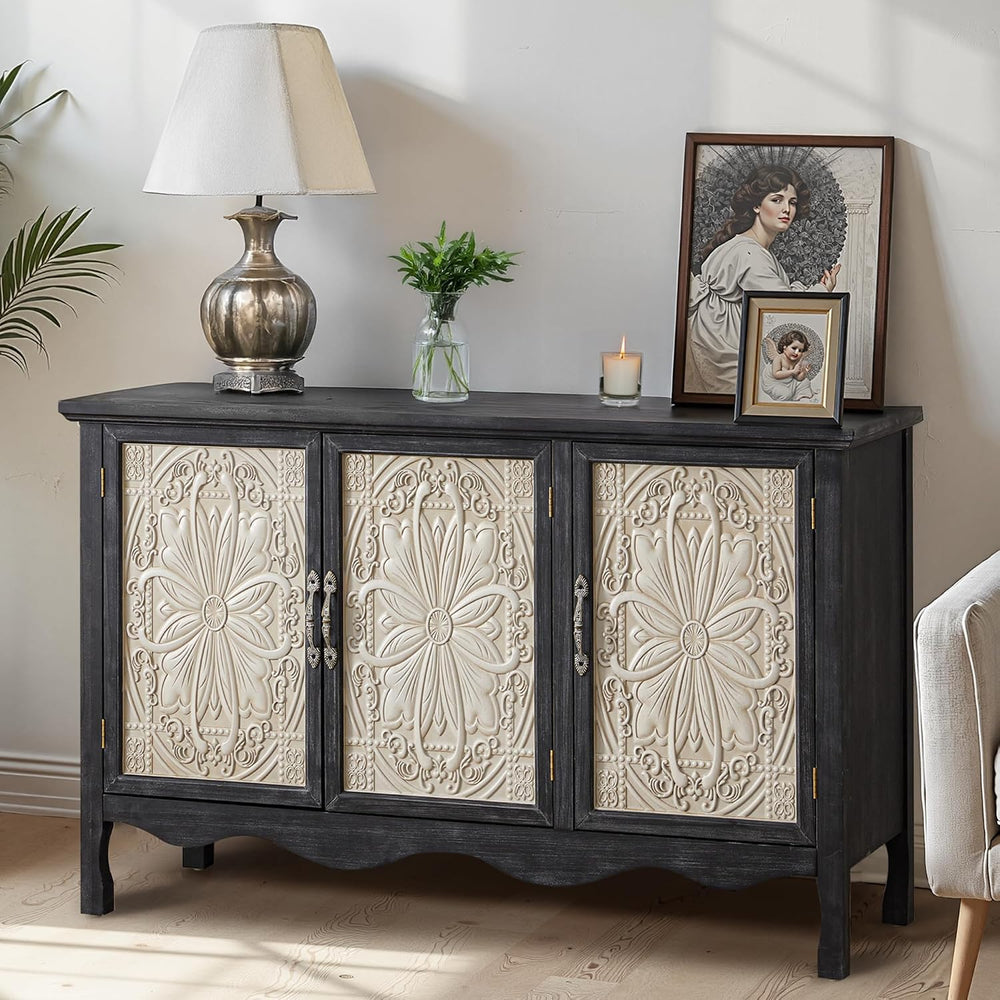 RoyalCraft Sideboard Buffet Cabinet with Storage, Black Solid Wood