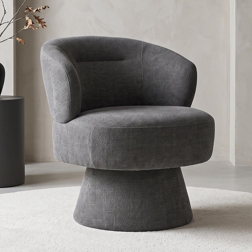 360° Swivel Accent Chair, Gray Chenille Barrel Armchair with Curved Back and ...