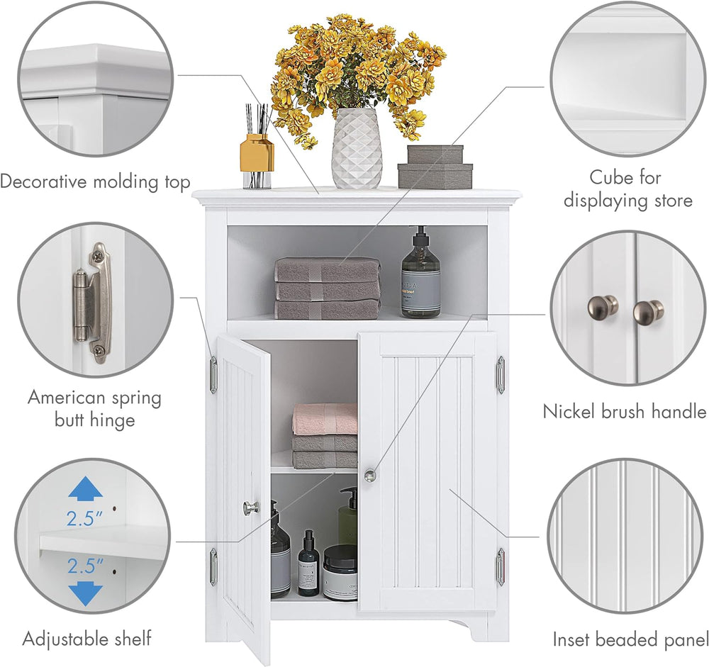 UTEX Corner Bathroom Cabinet with Doors and Adjustable Shelf, White