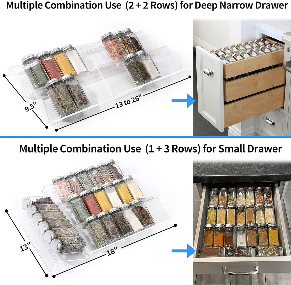 MIUKAA Clear Spice Drawer Organizer, 4 Tier - 2 Set Acrylic Seasoning Rack