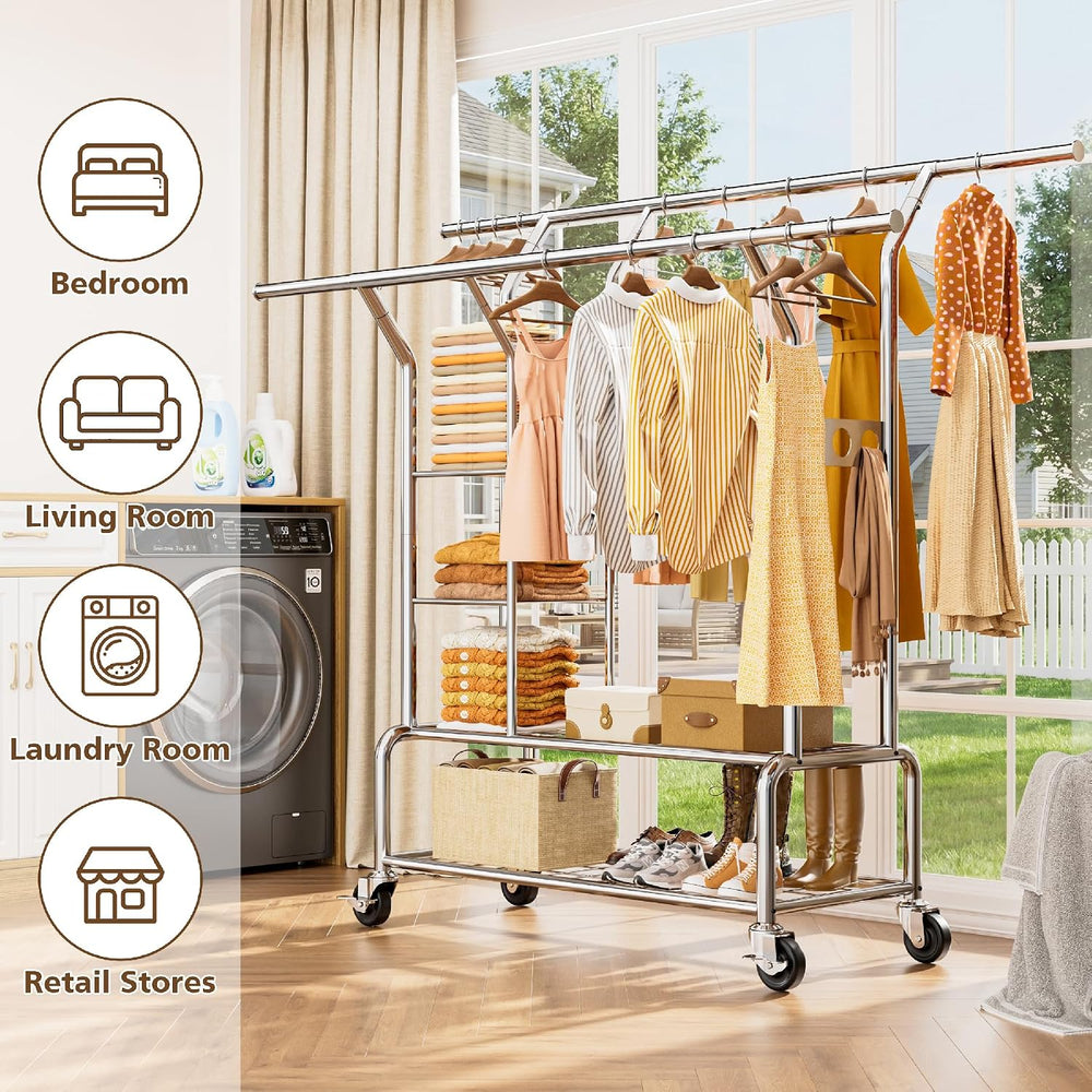 Heavy Duty Clothes Rack with Wheels for Hanging Clothing