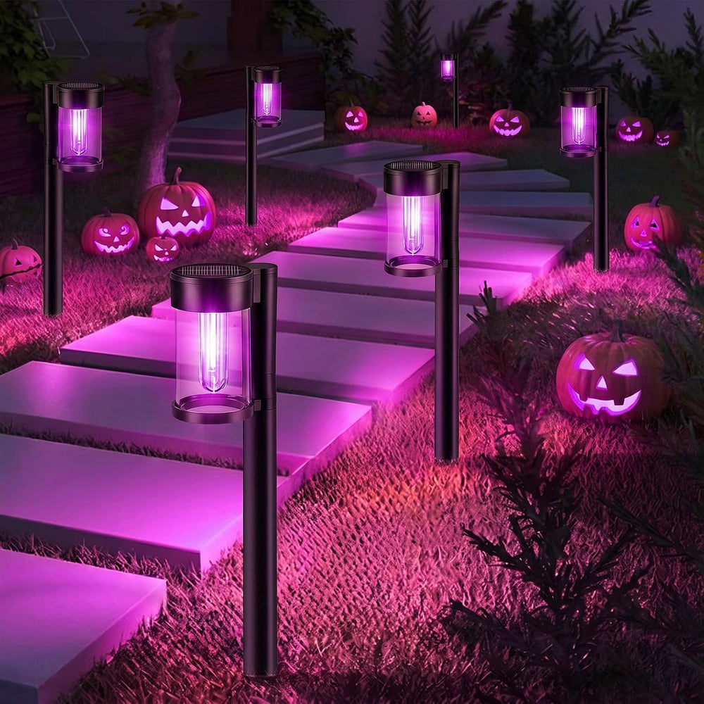 Mancra 10 Pack Solar Pathway Lights Outdoor, Solar Halloween Lights Purple LE...