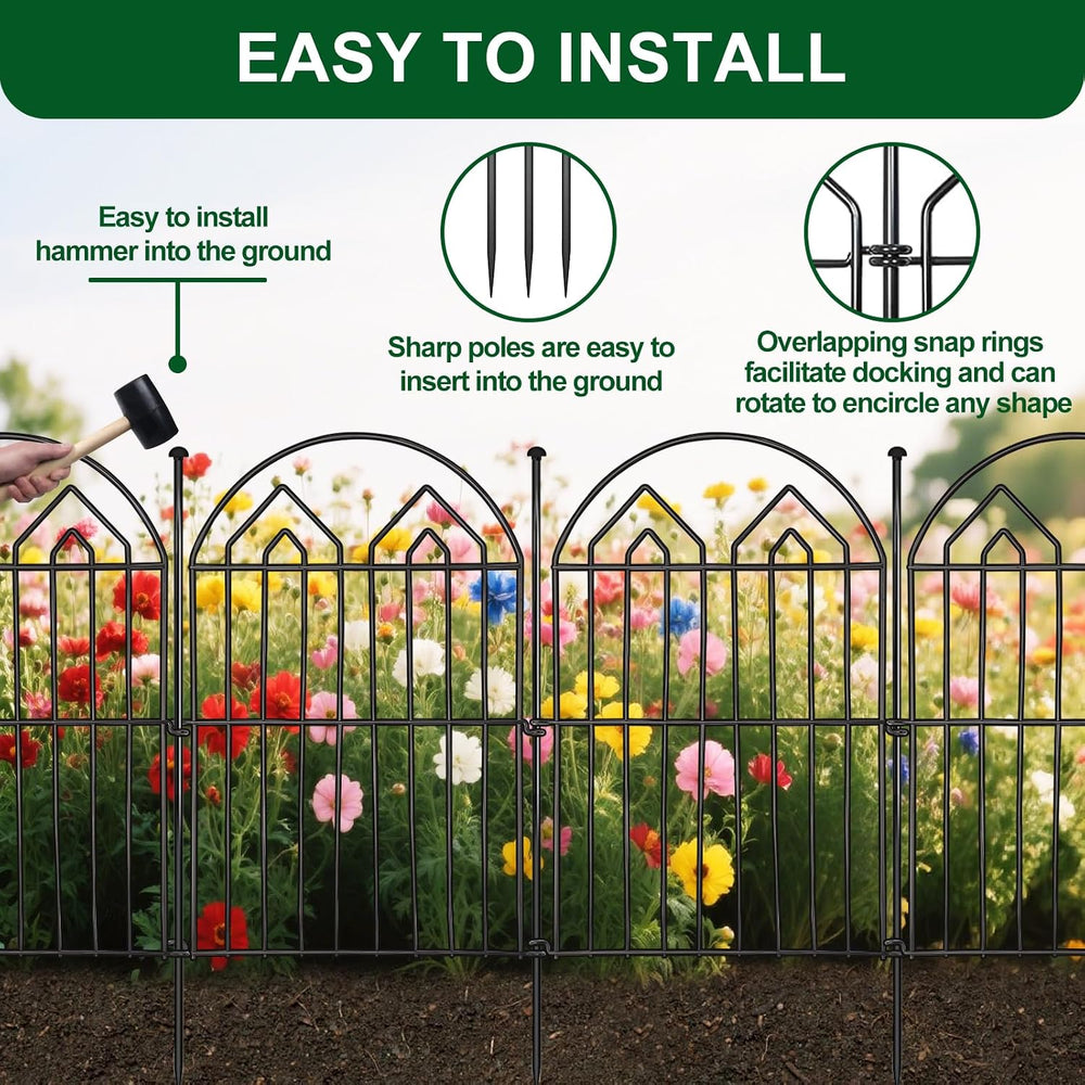 Decorative Garden Fence 17in x 10.8ft (10 Panels), Rustproof Metal No Dig Arc...