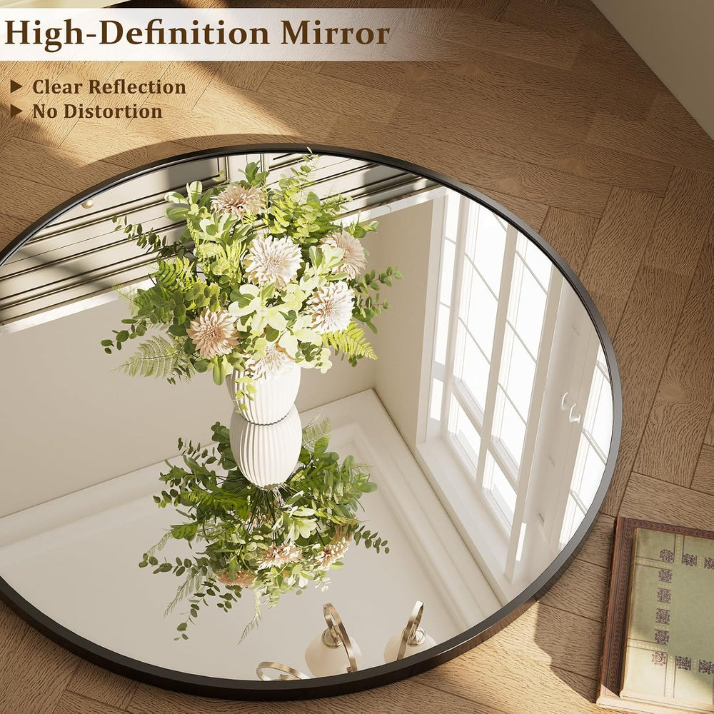 XRAMFY 40 Inch Round Mirror - Black Circle Mirrors for Bathroom, Entryway