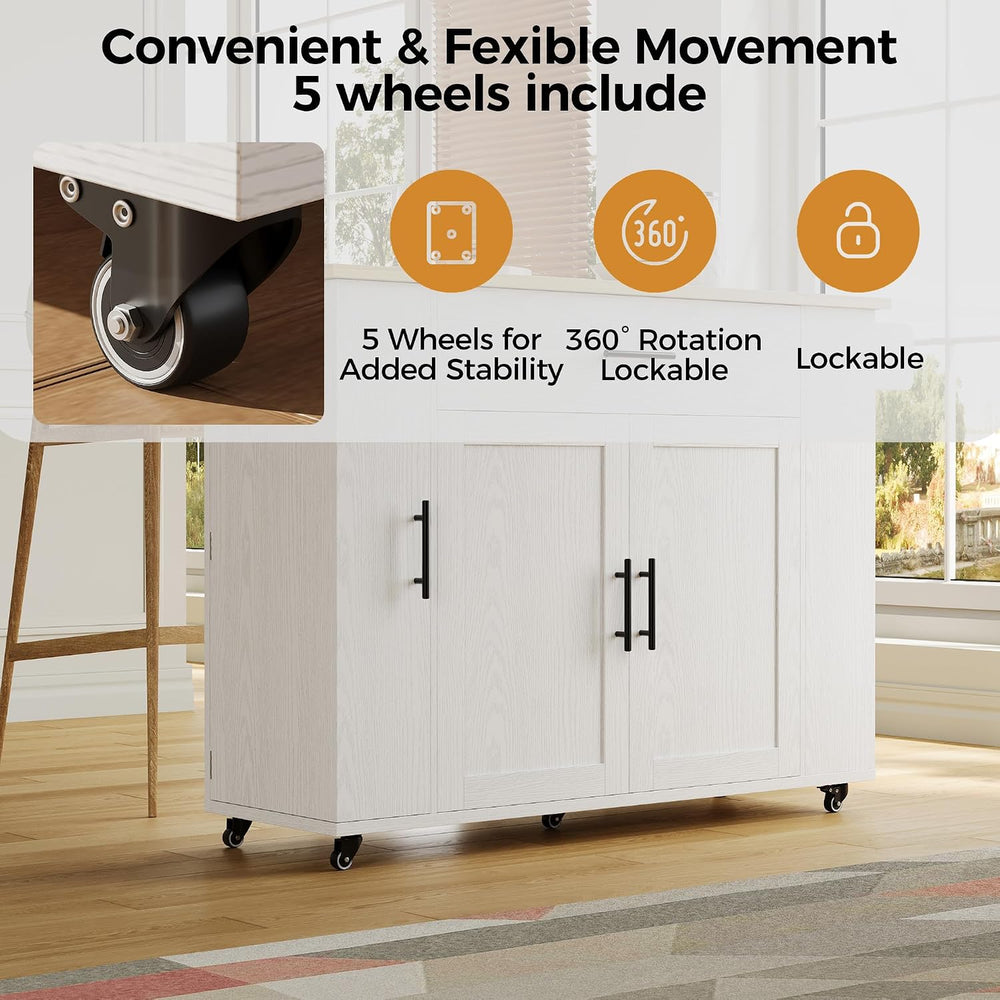 IRONCK Kitchen Island with Storage, 47.2in Rolling Island on Wheels, Kitchen ...