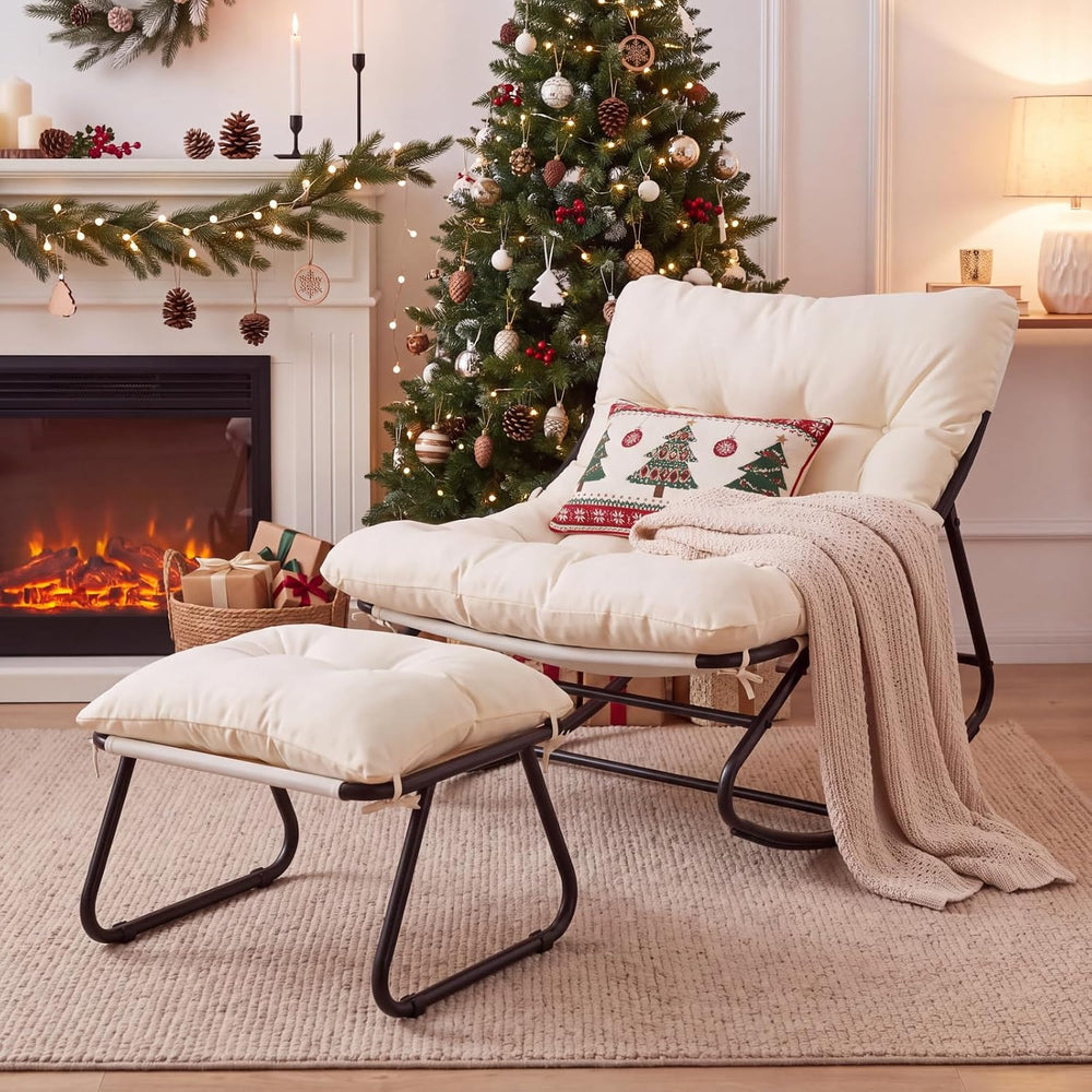Arlopu Outdoor Rocking Chair with Ottoman, Papasan Rocking Chair