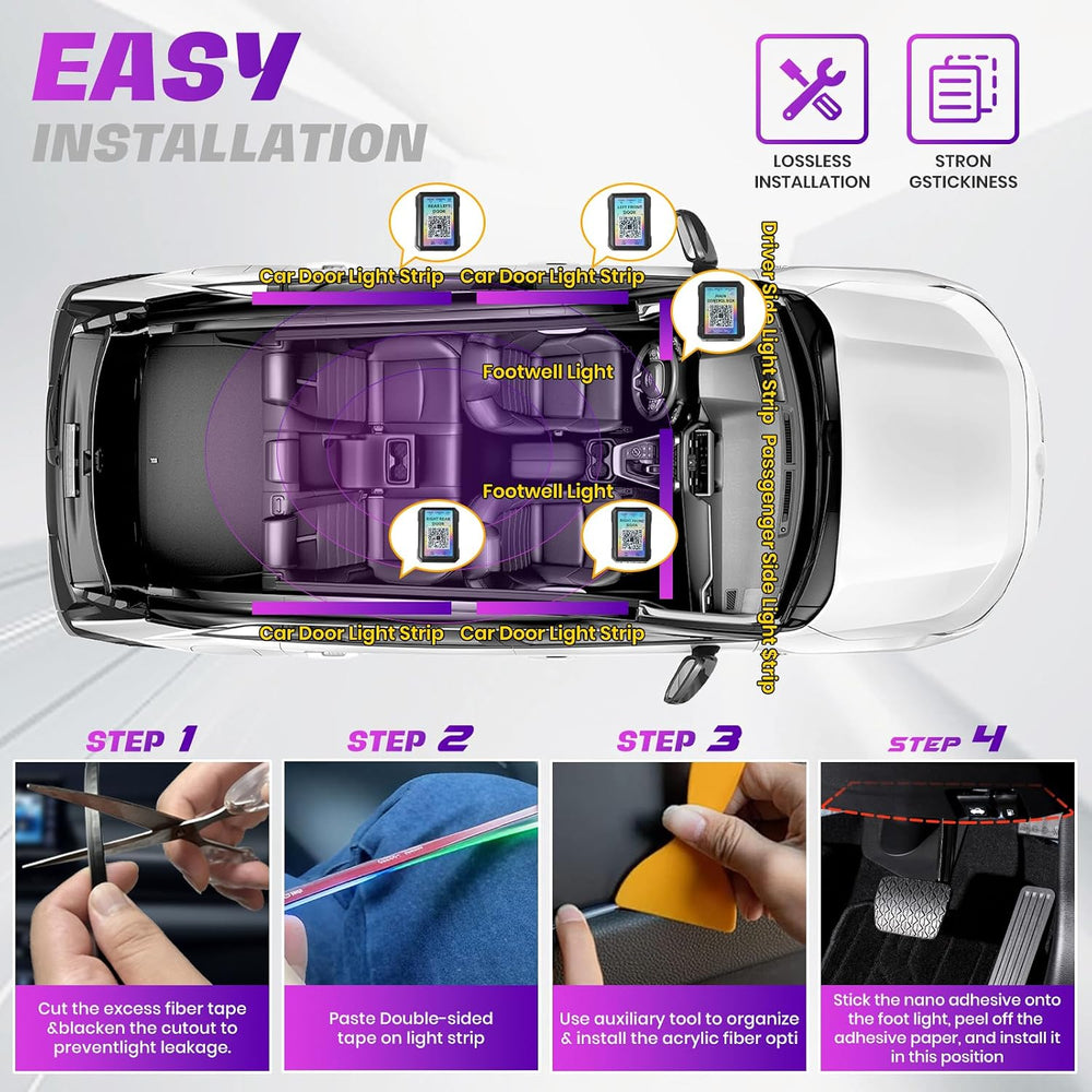 KENANEK Ambient Lighting Car Interior LED Strip Lights 22-in-1, 175” Acrylic ...