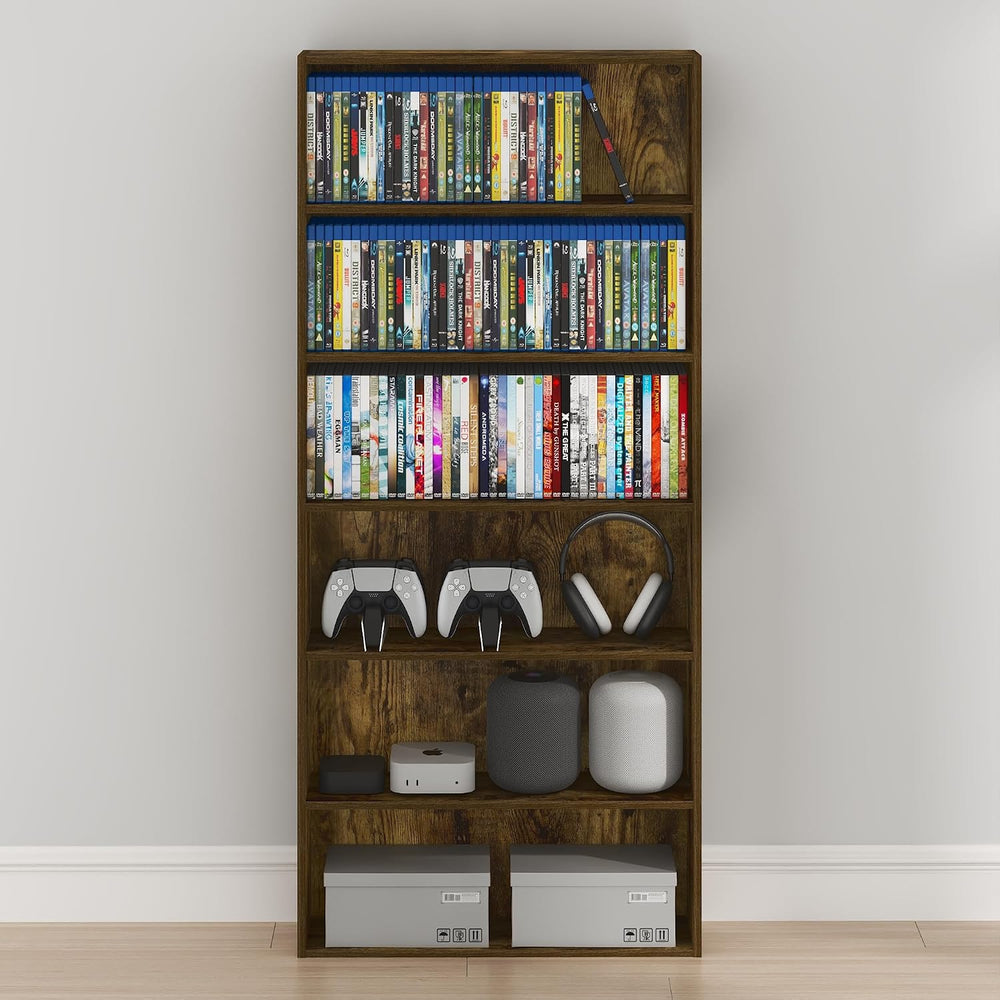 Furinno Basic DVD Shelf, 6-Tier Media Shelf, CD Rack, Amber Pine
