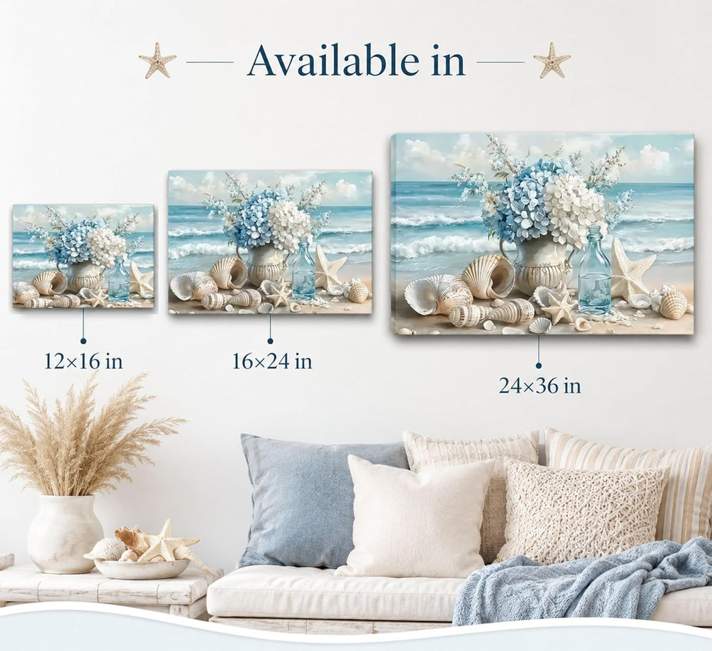 YKVDOROK Blue Ocean Beach Wall Art Coastal Bathroom Canvas Wall Decor