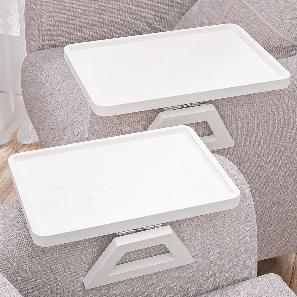 2 Pack Bamboo Couch Arm Tray,Folding Sofa Armrest Table（White）