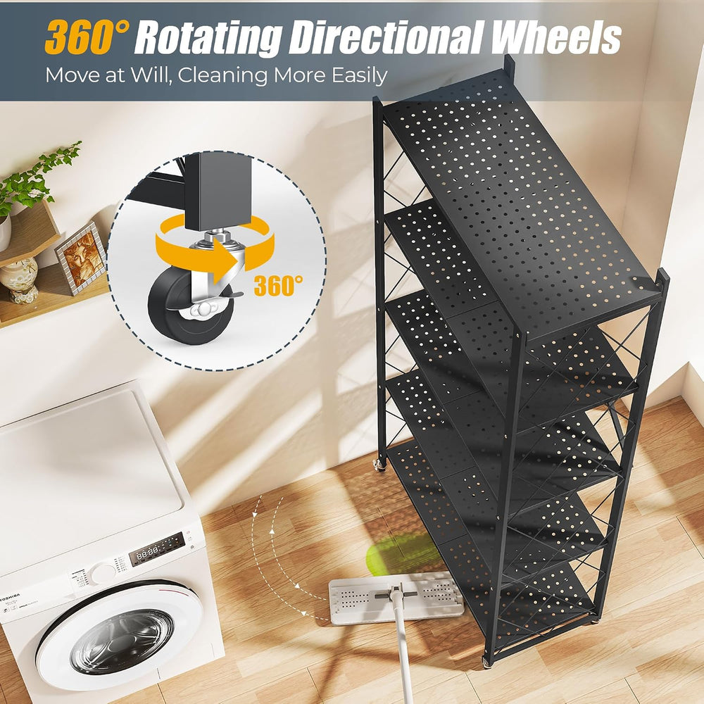Storage Shelves with Wheels, 5 Tier Metal Collapsible Shelving Unit, Heavy Du...