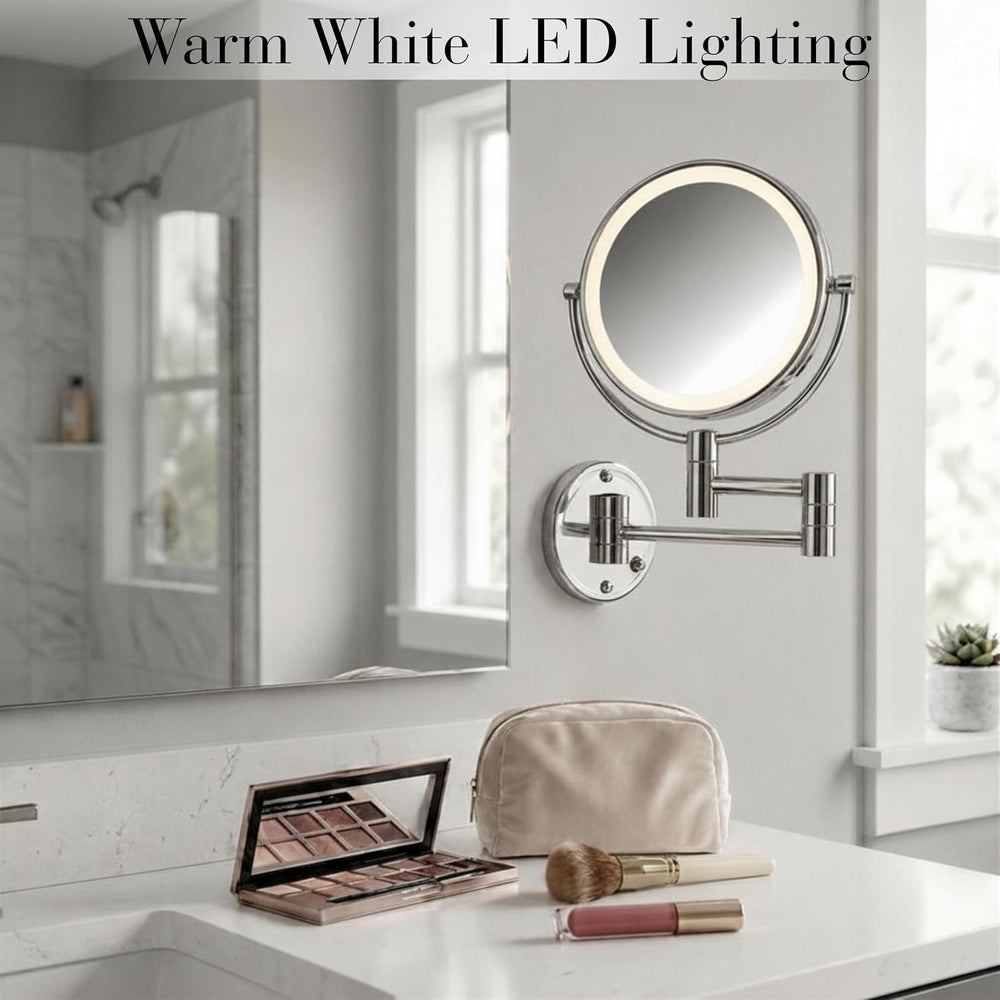 JERDON Hardwired Wall-Mount Makeup Mirror - 8X/1X - Chrome - HL88CLD