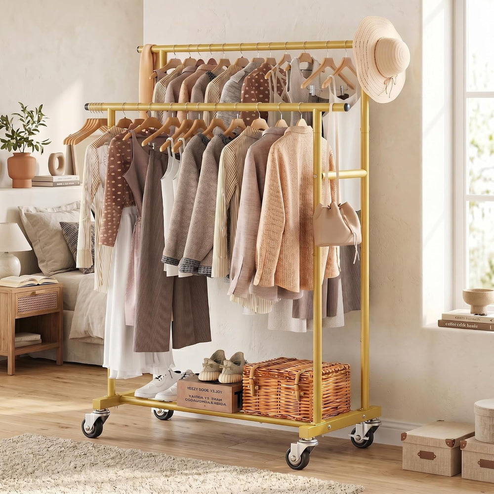 Calmootey Rolling Garment Rack, Sturdy Clothes Organizer for Bedroom