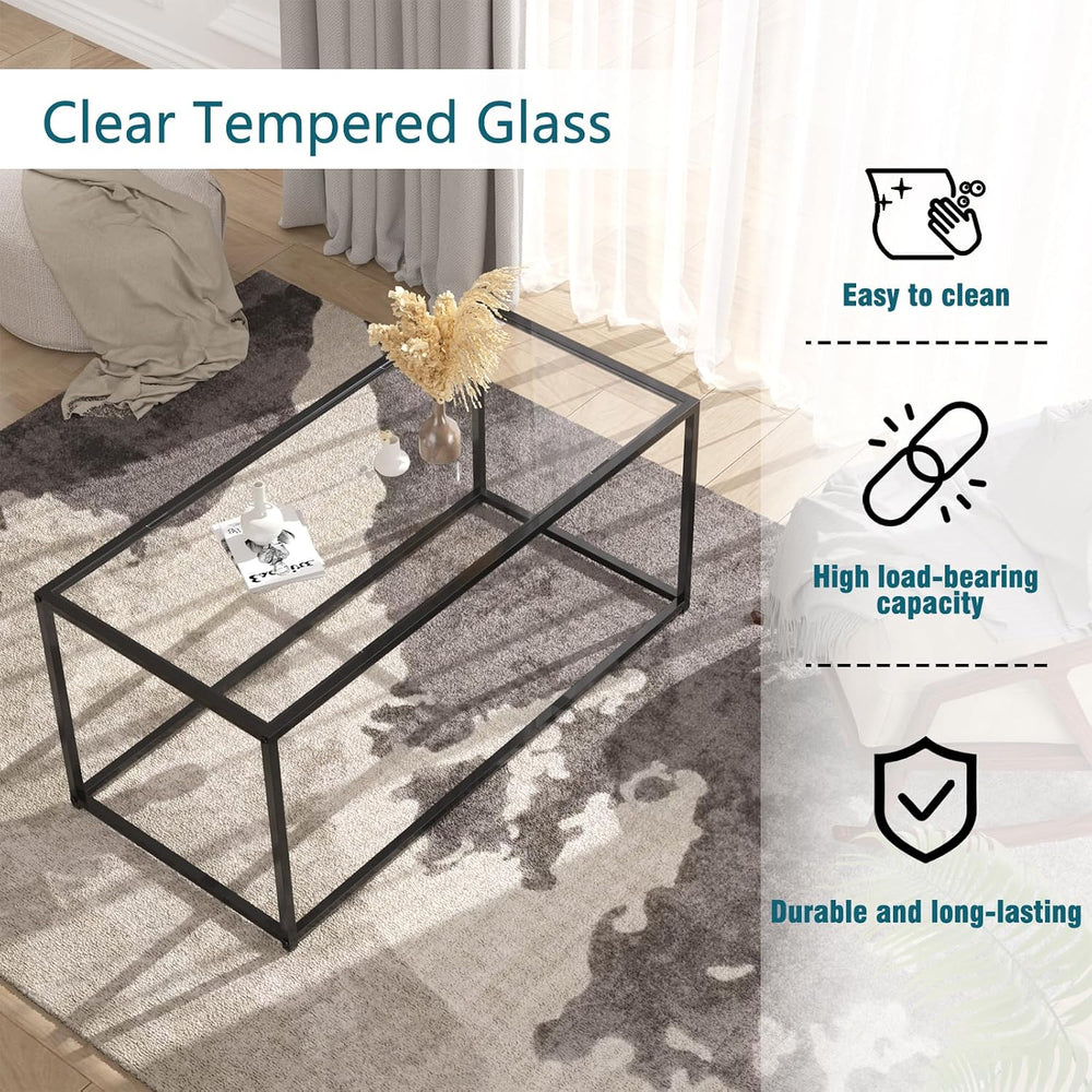Glass Coffee Table Modern Center Table,Minimalist Coffee Table for Living Roo...