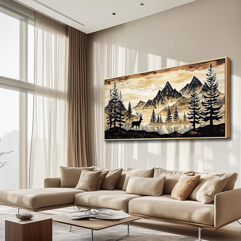 DZRWUBHS Large Forest Wall Art for Living Room Deer Pictures Wall Decor Rusti...