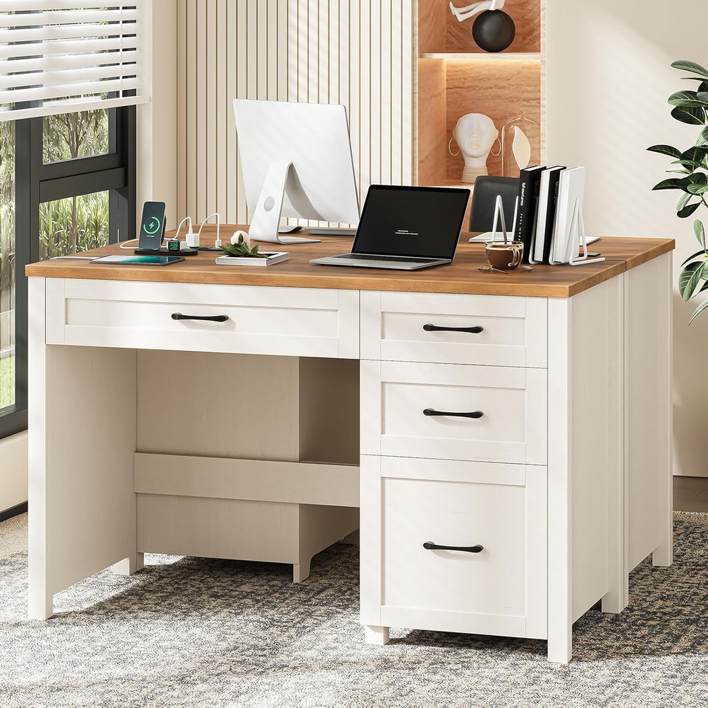 Vabches Farmhouse 47" Executive Desk, Computer Desk with File Drawer and...