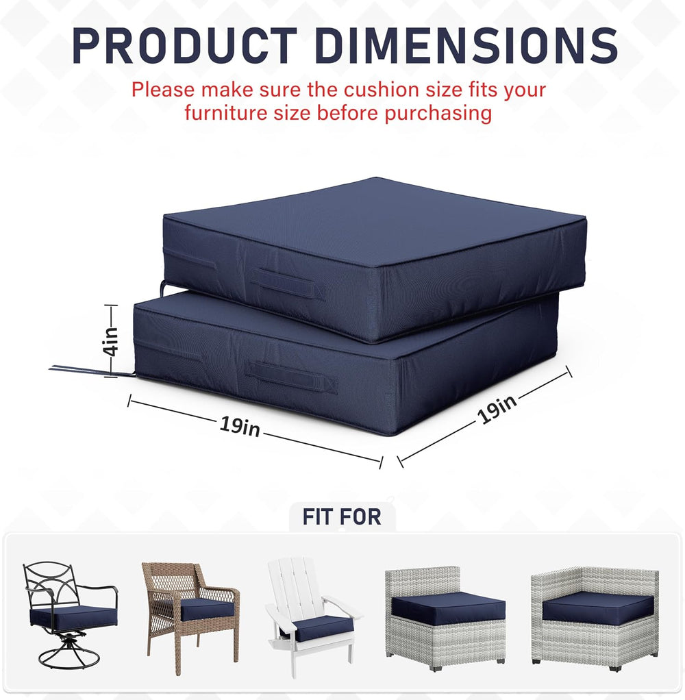 Patio Chair Cushions 19 x 19 x 4 Inch Waterproof Outdoor Seat Cushions for Pa...