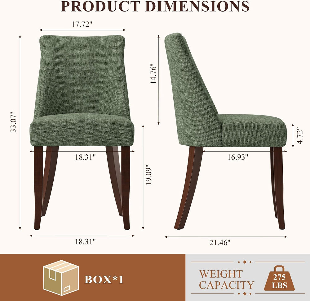 COLAMY Upholstered Dining Chairs Set of 2, Mid Century Modern Kitchen Chairs ...