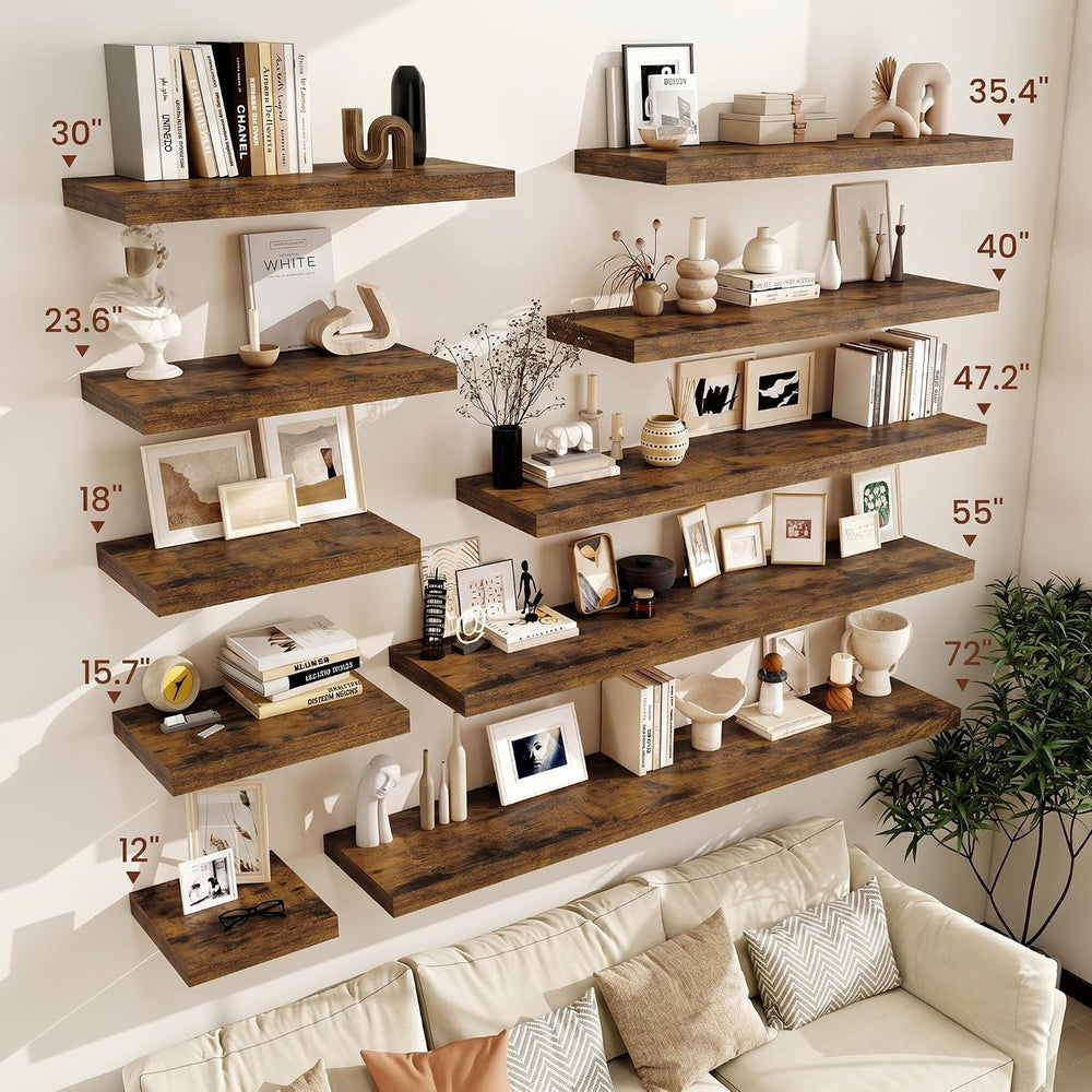 Vivelove Deep Floating Shelves 48x12” Set of 2, Rustic Brown