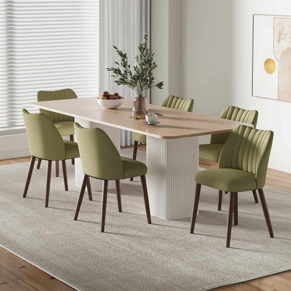 Upholstered Dining Chairs Set of 6, Farmhouse Fabric Kitchen Chairs with Soli...