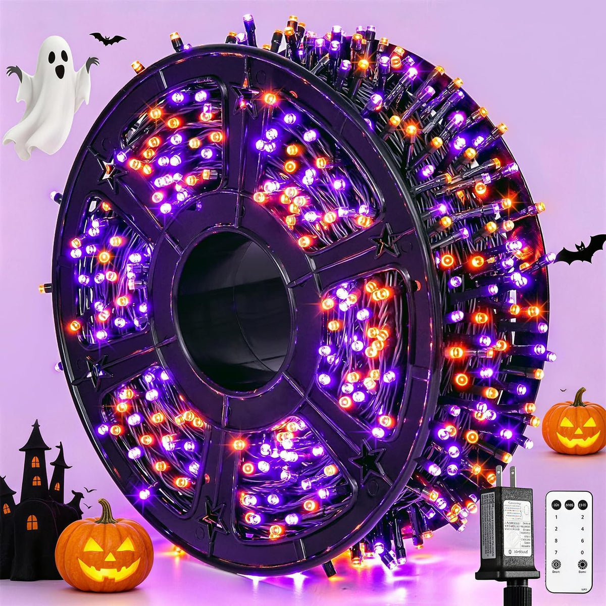 JMEXSUSS 1000LED Orange and Purple String Lights, Halloween Lights Plug in