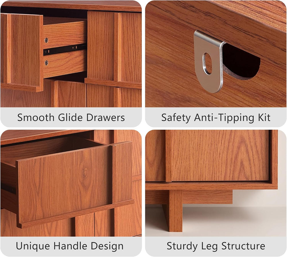 9 Drawer Dresser and Nightstand Set 3 Piece, Mid Century Modern Dresser and N...