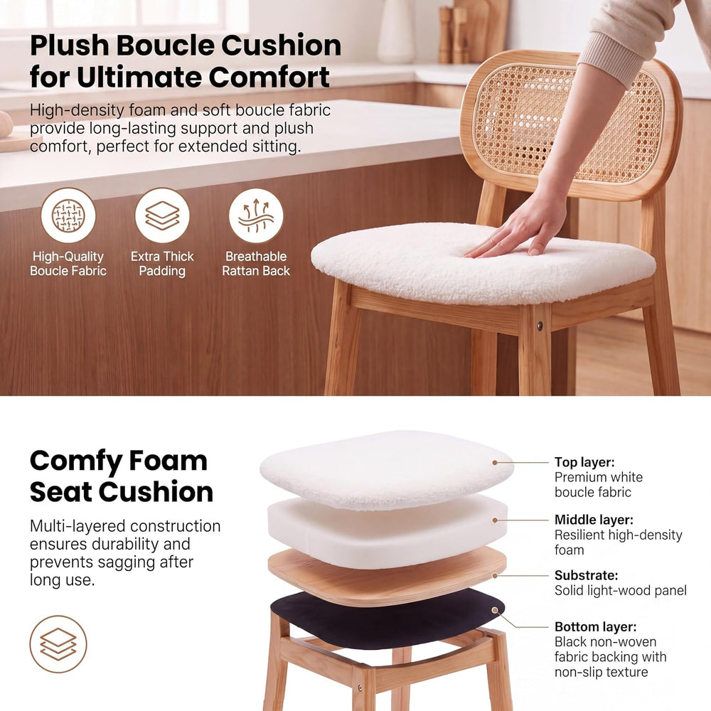 EALSON Rattan Counter Height Bar Stools Set of 3 Modern Farmhouse Barstools w...