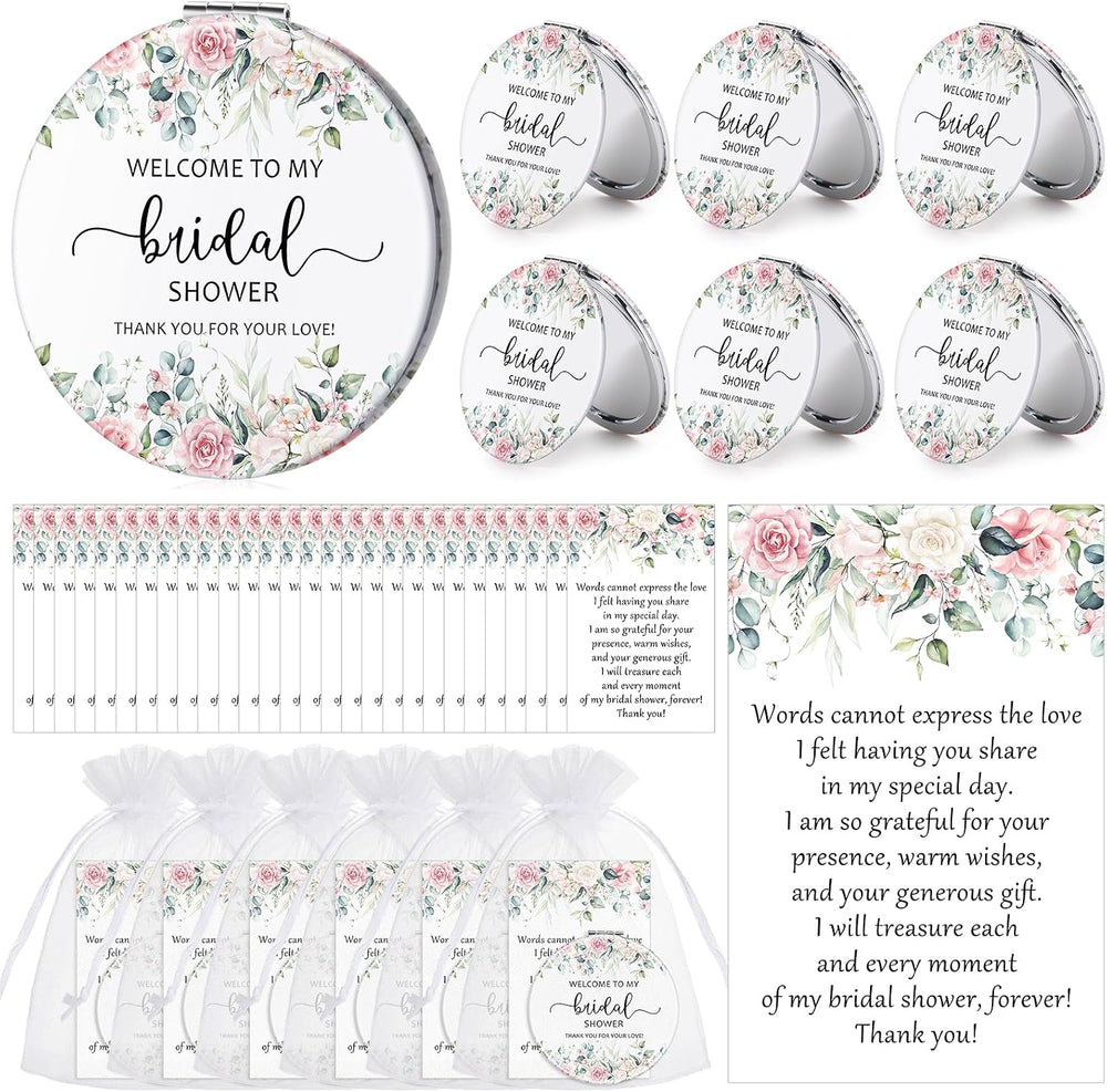 XunYee 24 Sets Bridal Shower Favors for Guests Flower Design Makeup Mirrors L...