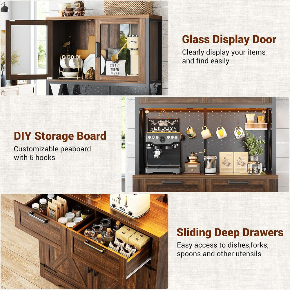 Unikito 71" Kitchen Pantry Cabinet with LED Light & Outlet, Microwav...