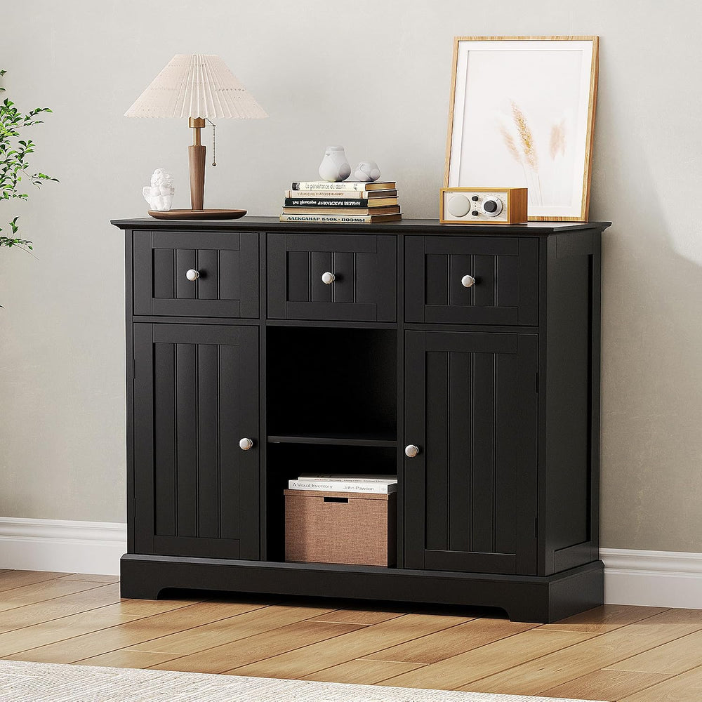 ChooChoo 35.4" Coffee Bar Cabinet with 3 Drawers and 2 Doors, Black