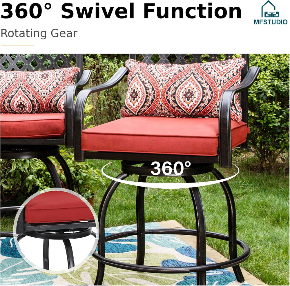 MFSTUDIO 5-Piece Bar Height Patio Table and Chairs, Red