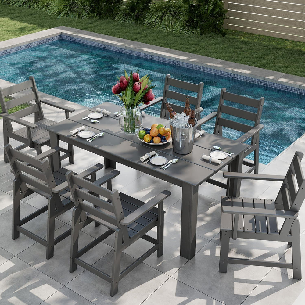 GREENVINES 7-piece Outdoor Dining Set, HDPE Table & 6 Armchairs, Gray