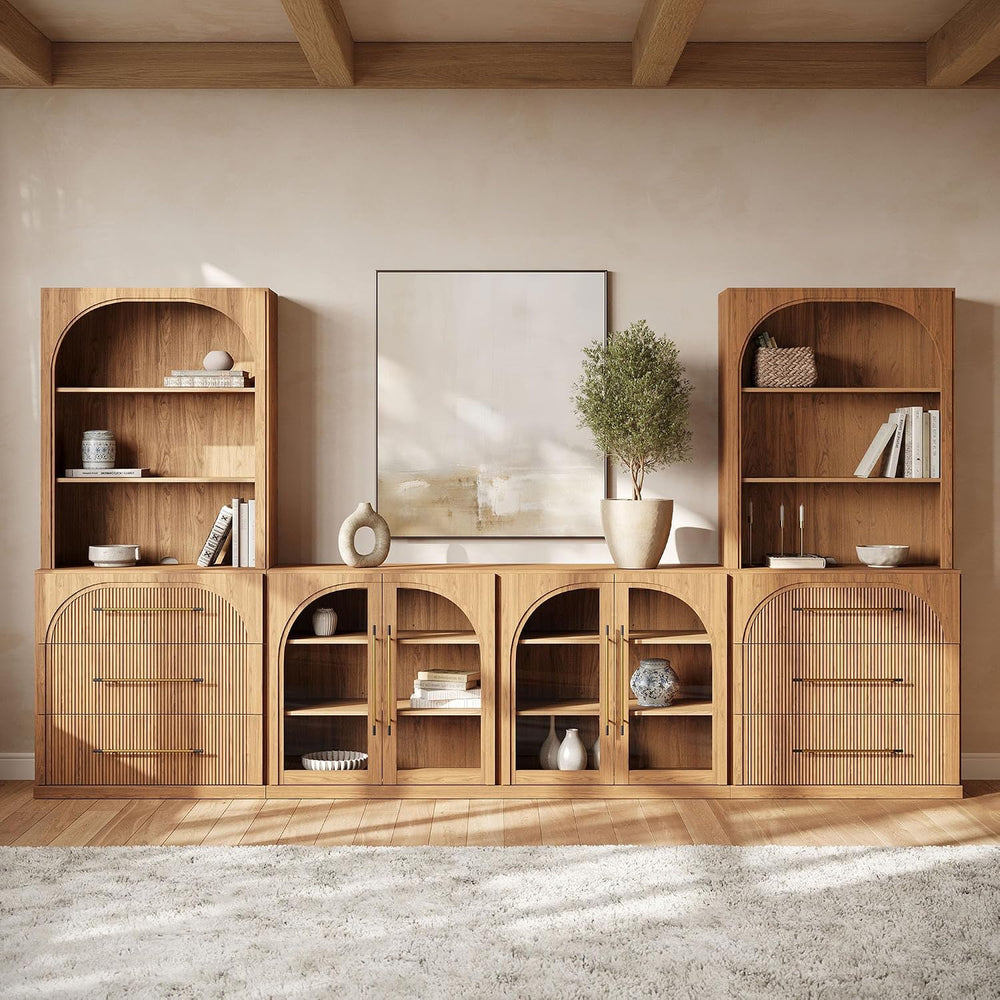 BELLEZE Jagger 130" Wall Unit 6-Piece Modular TV Stand - Camel