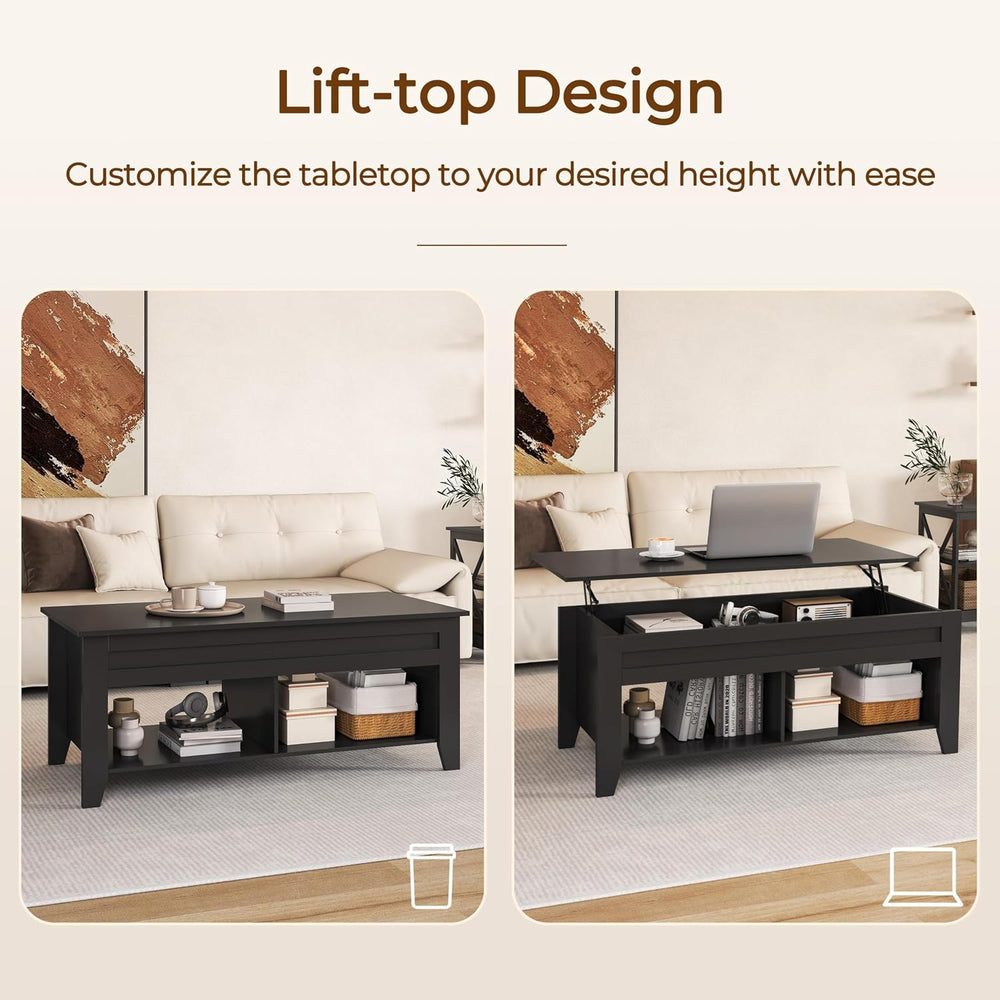 Yaheetech 39.5" Lift Top Coffee Table with Storage Shelf, Black