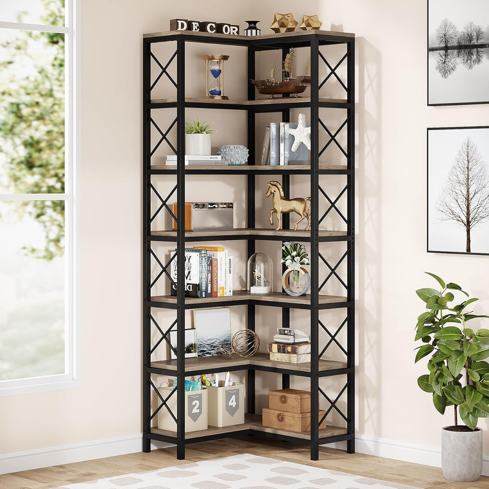 Tribesigns 7-Shelf Corner Bookshelf,Large Modern Corner Bookcase, 7-Tier Tall...