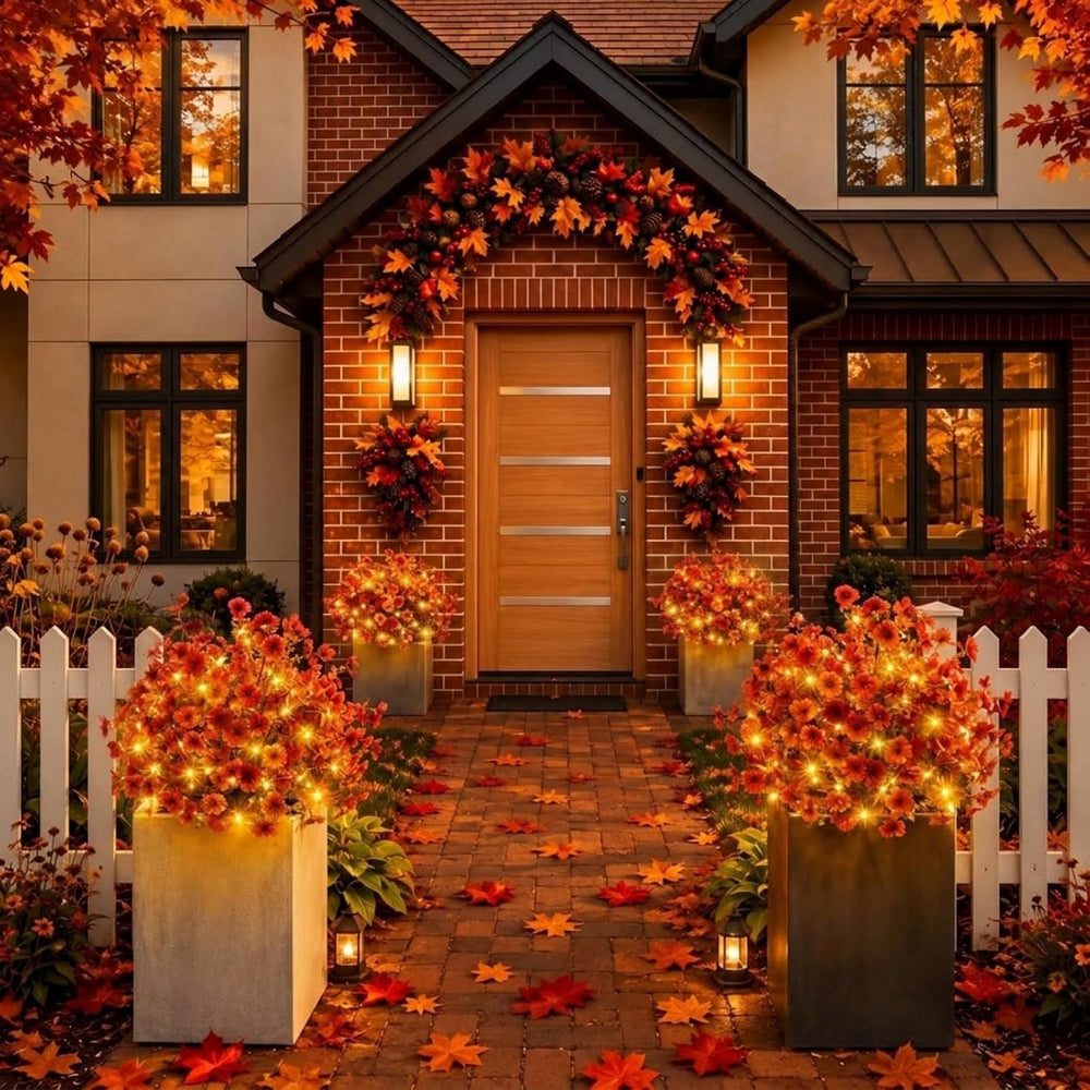 Hotop 3 Pack 24" Fall Artificial Mums Topiary Ball Tree for Outdoor