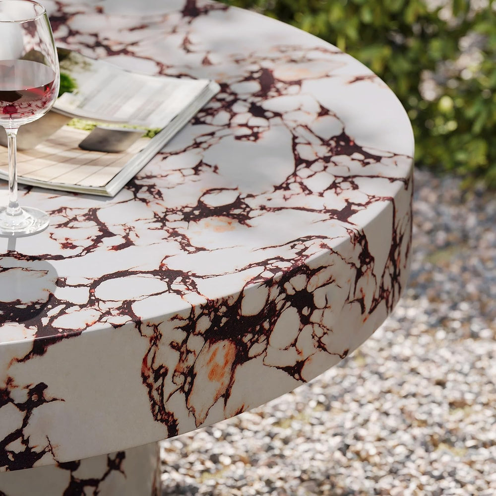 Modway Alora Round Concrete Coffee Table with Faux Stone Finish in Red Marble...