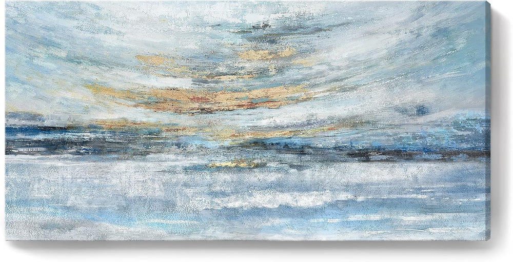 Nicetop Large Ocean Canvas Wall Art 48x24 Abstract Coastal Blue Gold