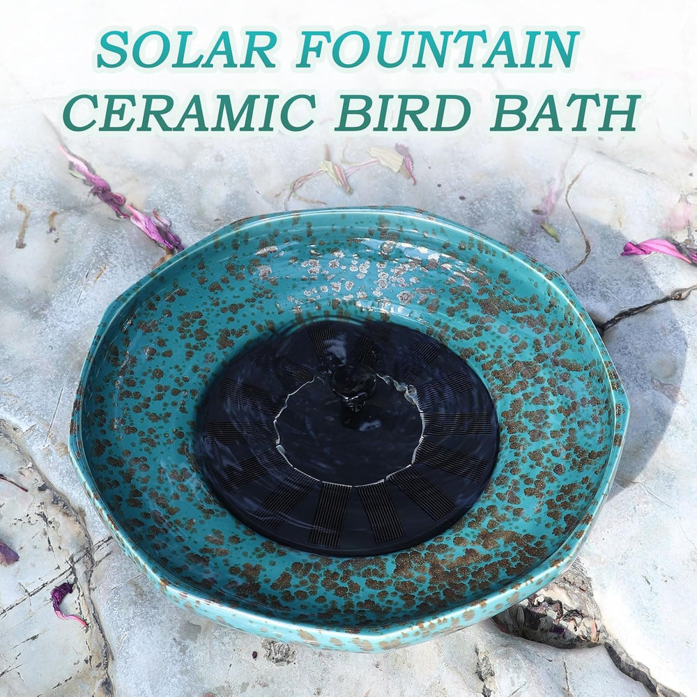 11.6" Solar Ceramic Bird Bath Bowl,Bird Bath Fountain for Outside